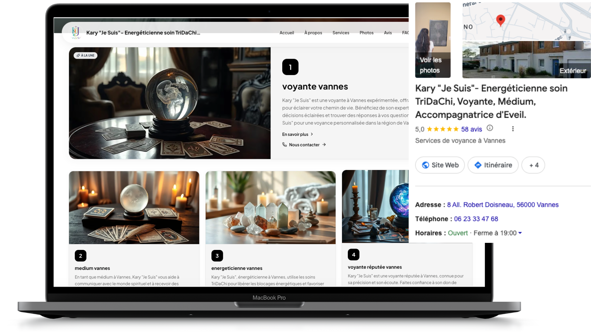 Site Smart Google et fiche Google de Kary Je Suis, énergéticienne à Vannes